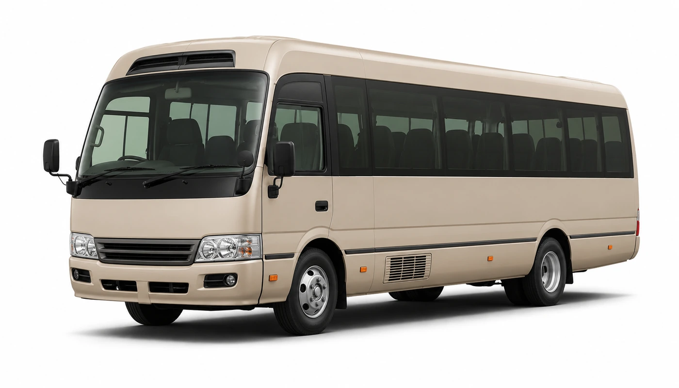 Bus World Toyota Coaster bus rental in Dubai.