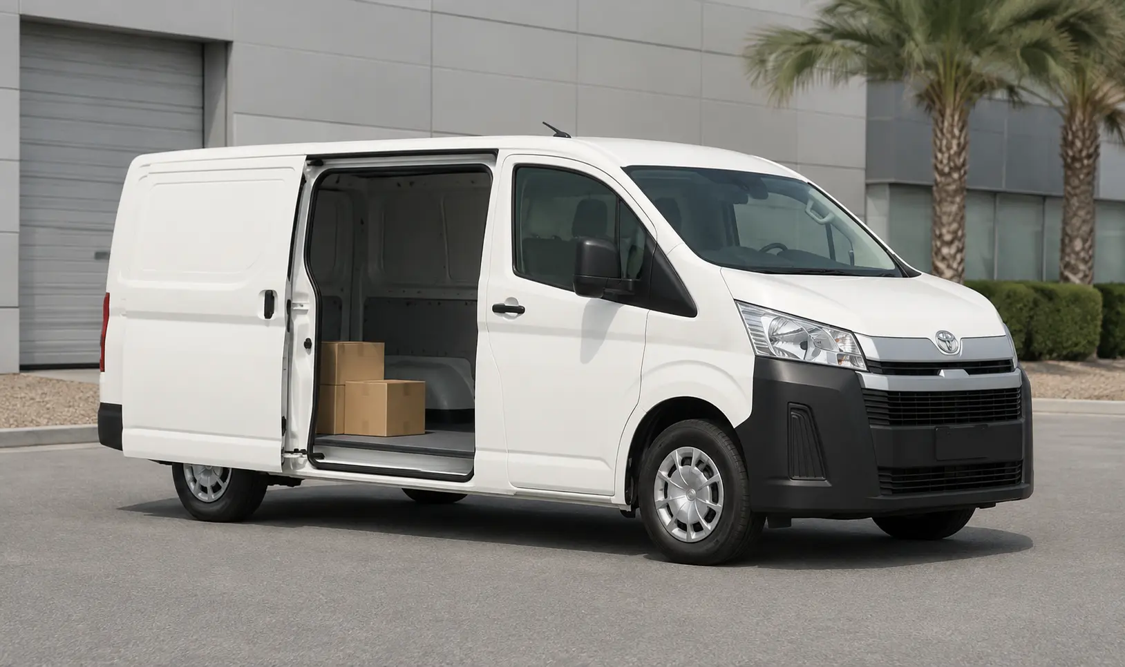 Delivery van cargo area configured for boxes and business goods