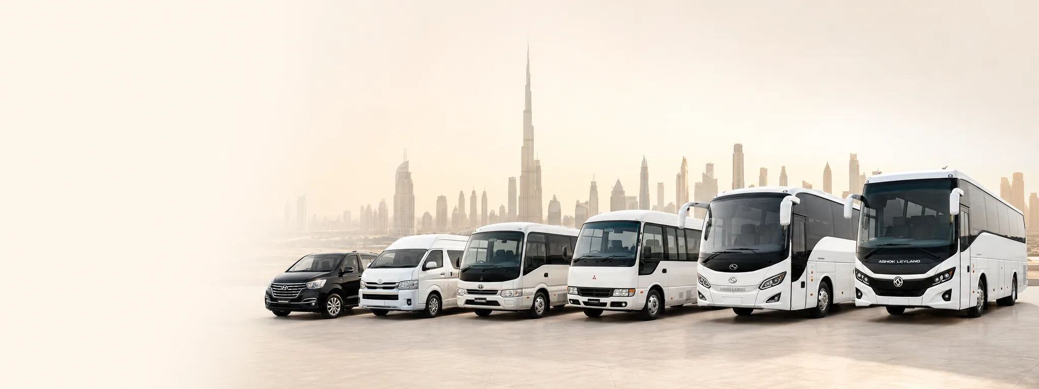 Bus World passenger vans, cars, minibuses and coaches for transport services in the UAE