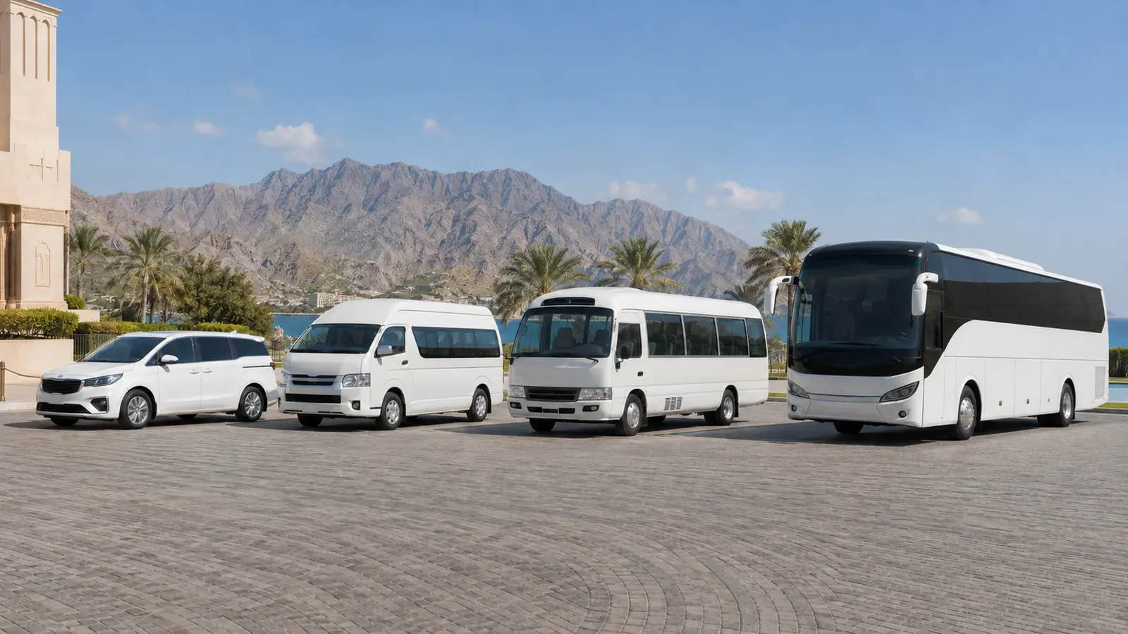 Bus World Fujairah fleet lineup from vans to coaches