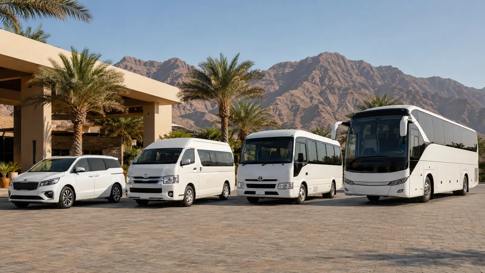 Bus World Ras Al Khaimah fleet lineup from vans to coaches