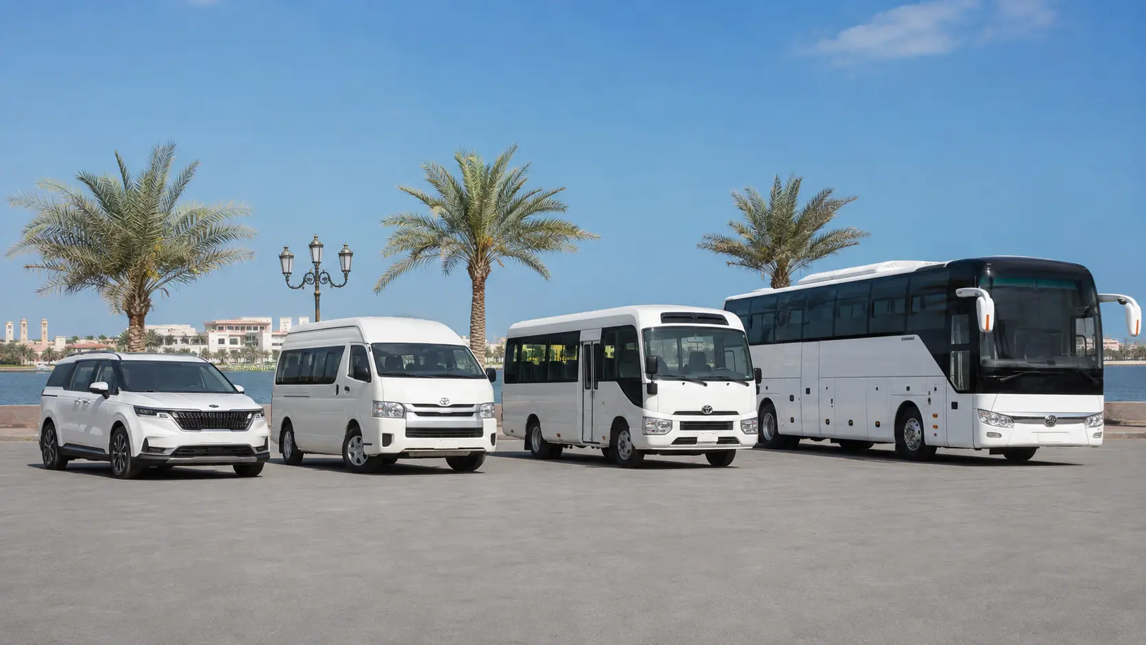 Bus World Umm Al Quwain fleet lineup from vans to coaches