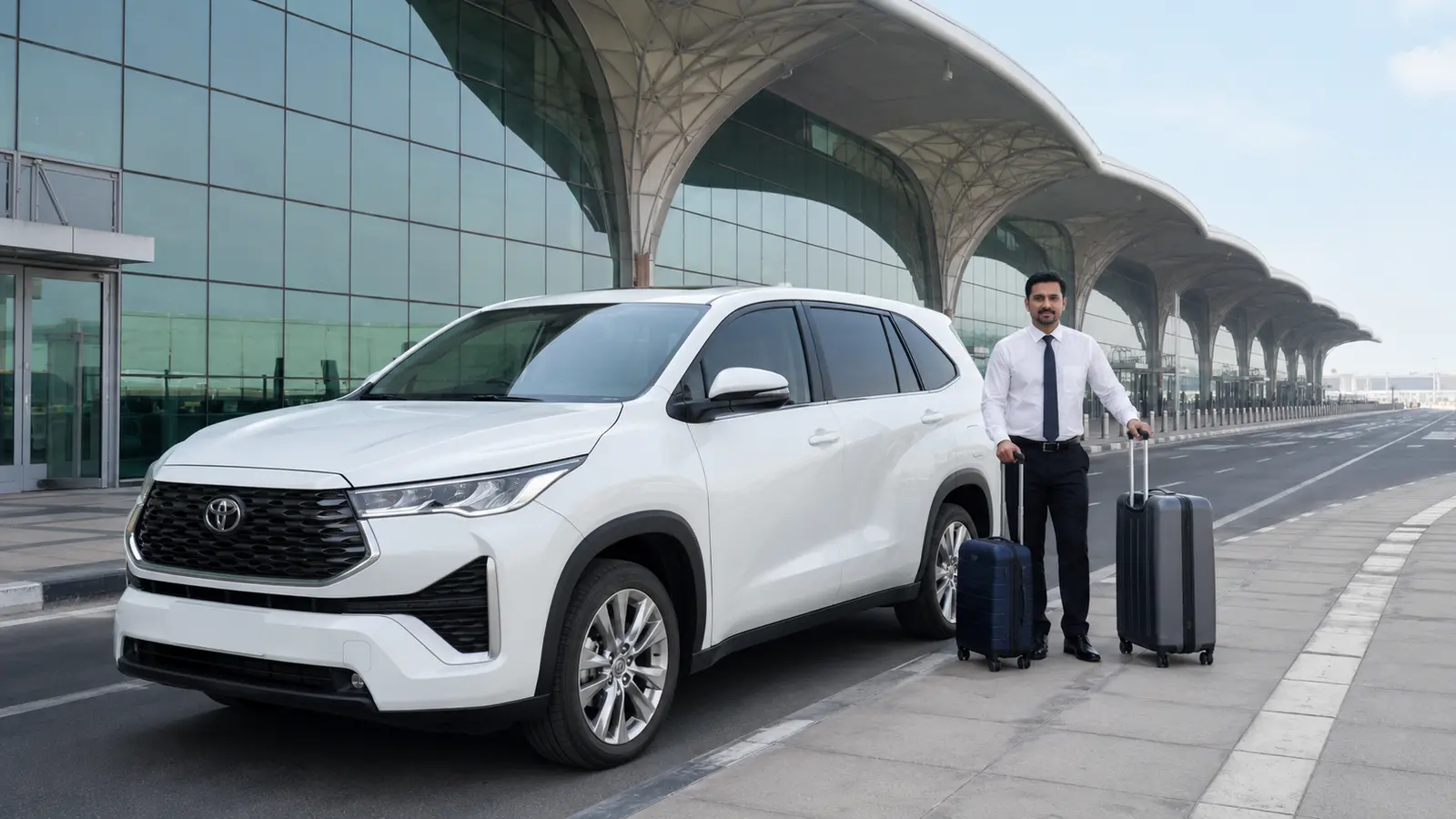 7 seater private airport car outside Dubai International Airport
